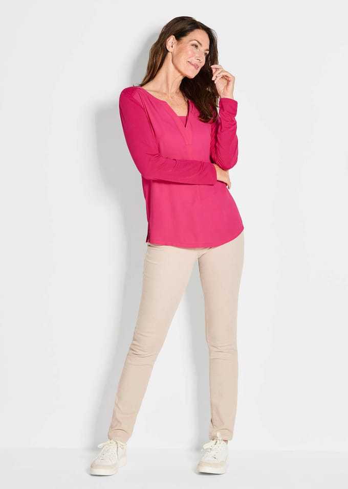 Elegante blouseshirt van jersey en chiffon - roze - Gr. 21 van Goldner Fashion