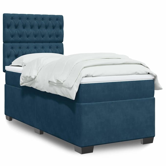 vidaXL - Boxspring - met - matras - fluweel - blauw - 90x190 - cm