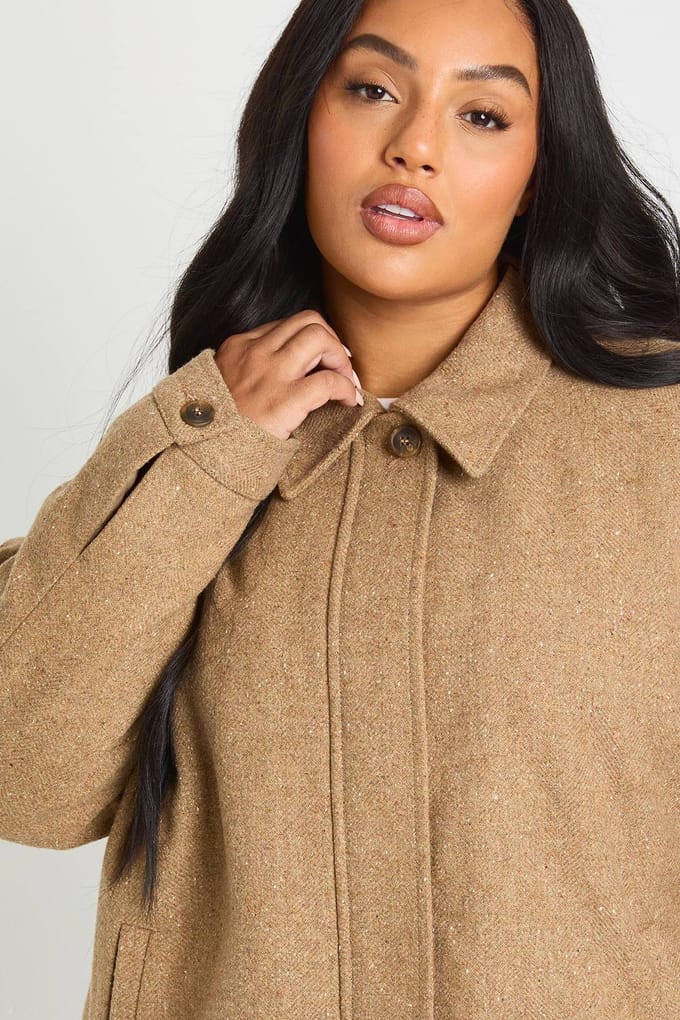 boohoo Dames Plus Wool Look Oversized Jas | Tan | Maat: 16
