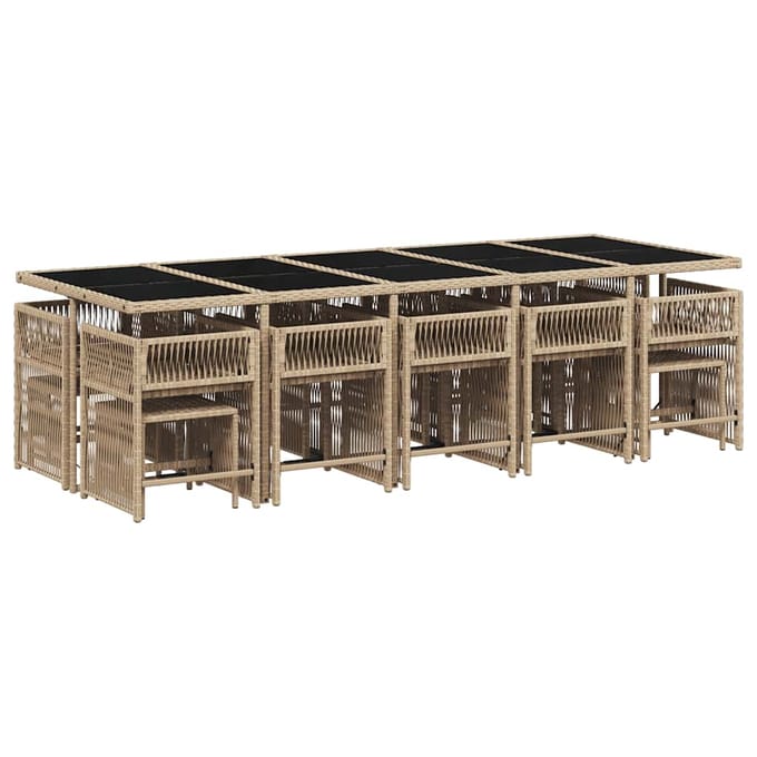 vidaXL - 15-delige - Tuinset - met - kussens - poly - rattan - gemengd - beige