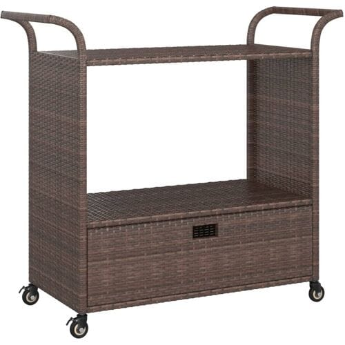 vidaXL - Serveerwagen - met - lade - 100x45x97 - cm - poly - rattan - bruin