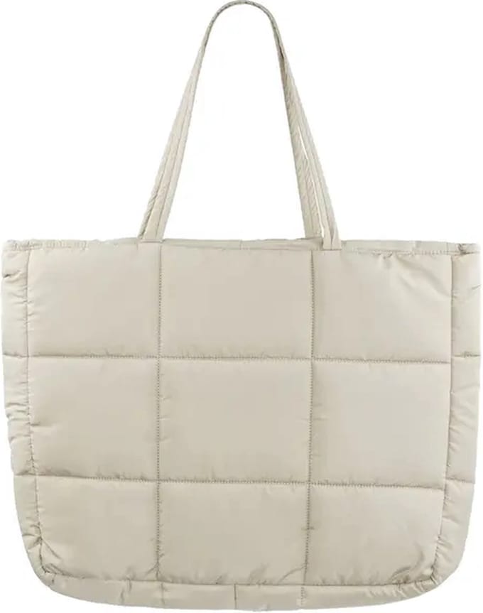 Beige Gewatteerde Shopper All Day - Trendy Ruime Shoppers - Grote Modieuze Tassen - Beige