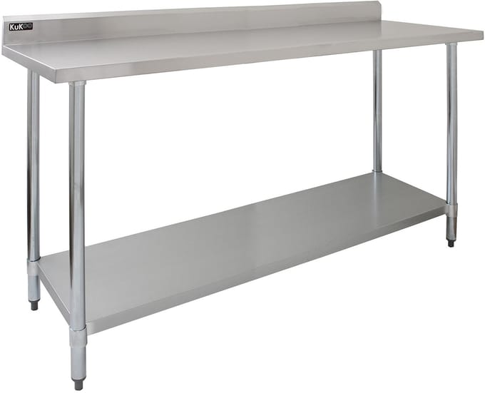 Rvs werktafel - roestvrijstaal - 180cm - rand & verstelbaar schap