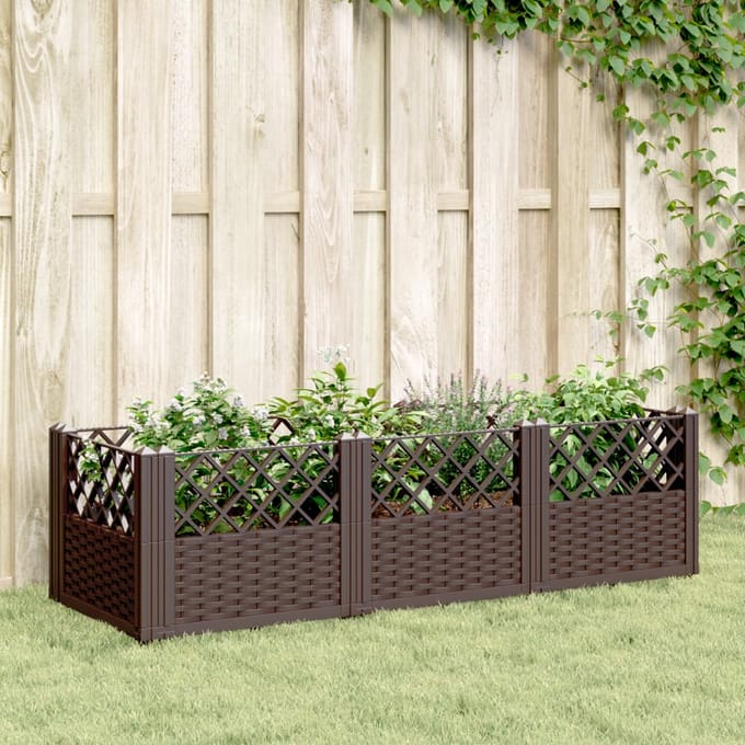 vidaXL - Plantenbak - met - pinnen - 123,5x43,5x43,5 - cm - polypropeen - bruin