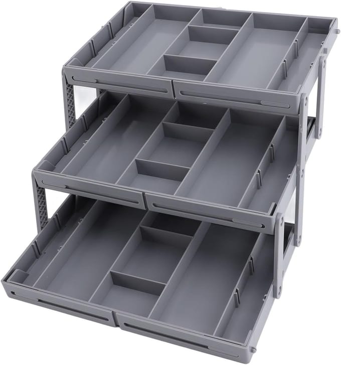 Multifunctionele Lade Organizer met Verstelbare Compartimenten voor Sieraden en Bestekopslag, Vouwbare en Uitbreidbare Desk Organizer
