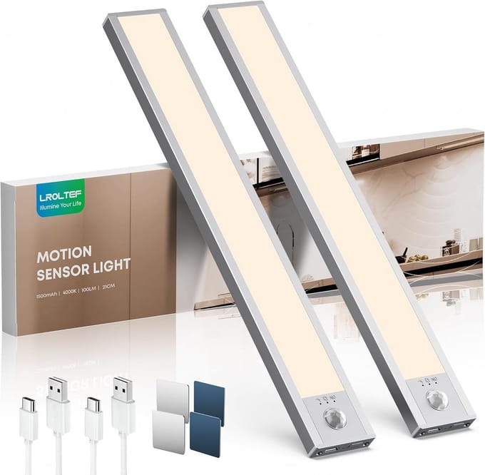 Dimbare LED Verlichting met Bewegingsmelder en Opladen via USB - 21cm - 2 Stuks