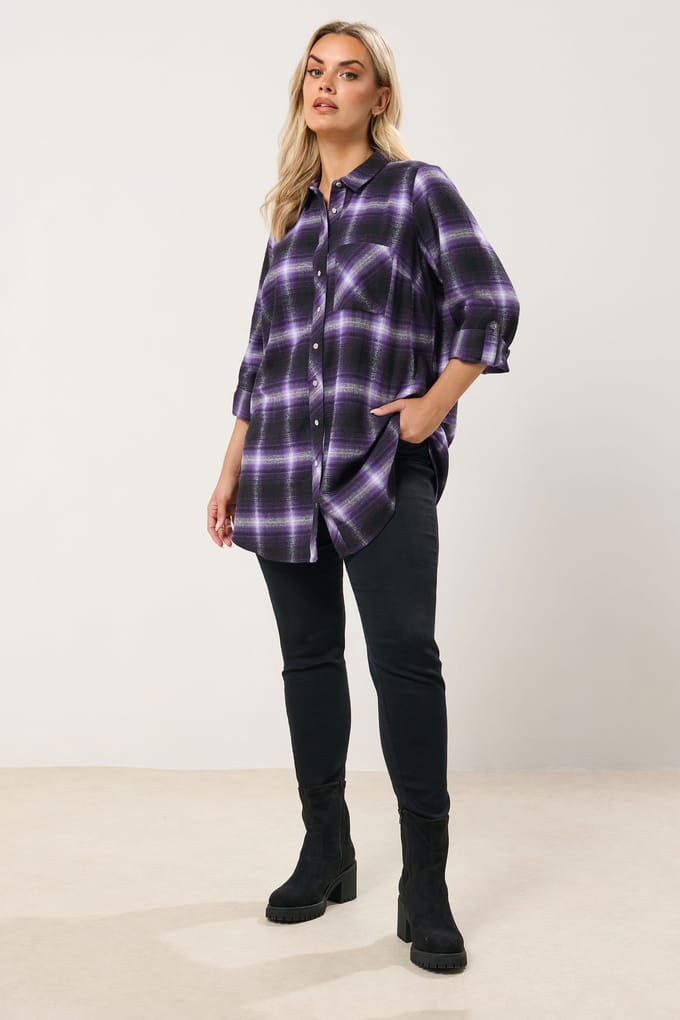 Yours Paars Geruit Boyfriend Shirt Size 44