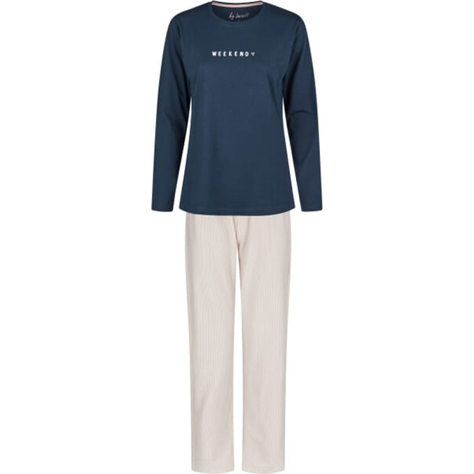 By Louise Dames Pyjama Set Lang Blauw/Roze Gestreept - Maat L