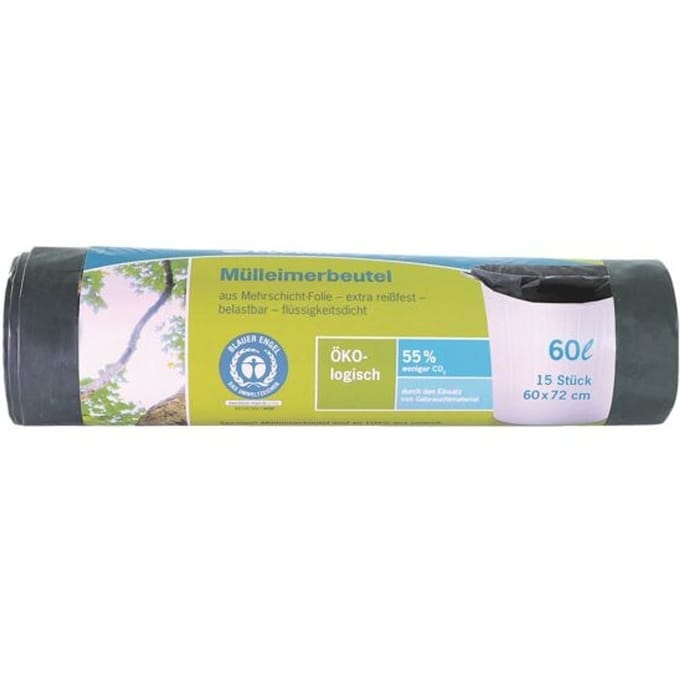 Secolan® ecologische vuilniszakken, materiaal recycling-polyetheen, 60 liter, groen, 15 stuks