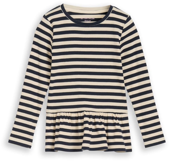 Tom Tailor - Shirt met lange mouwen met ribstructuur en volant - Maat 92/98 - dark blue off white stripe