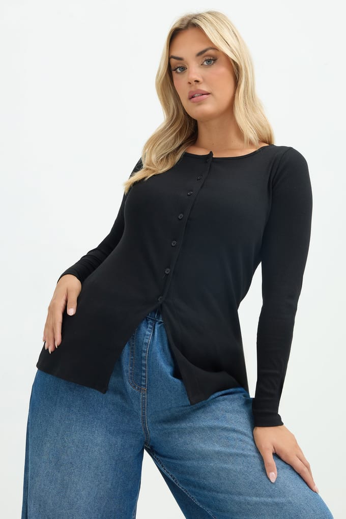 Limited Collection Zwarte Top Met Knopen En Lange Mouwen Size 48