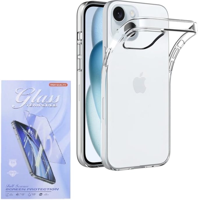 Silicone Hoesje Geschikt voor: iPhone 15 Plus - Soft Silicone - Transparant - + 2X Tempered Glass Screenprotector - ZT Accessoires