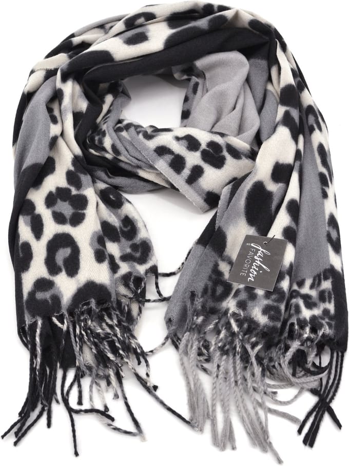 Leopard / Luipaard Sjaal - Grijs | 180 x 70 cm | Polyester | Fashion Favorite
