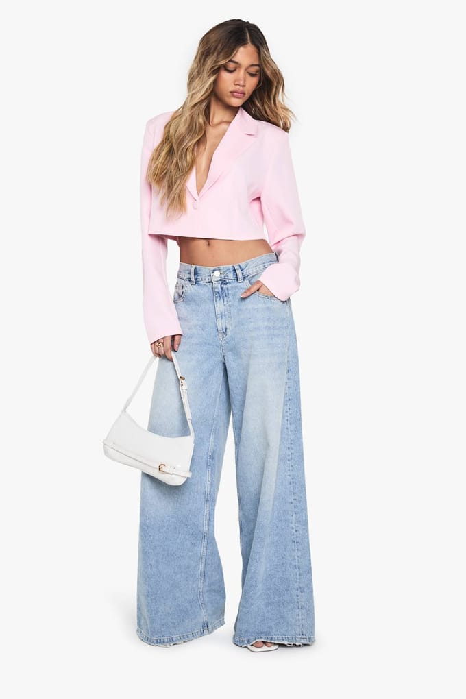 boohoo Dames Basic Geweven Relaxed Fit Crop Blazer | Baby Roze | Maat: 40