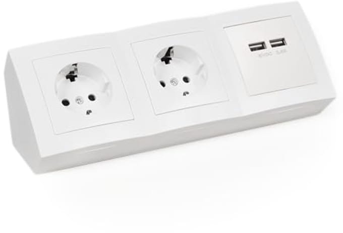 Stopcontactdoos met USB en 2 Geaarde Aansluitingen voor Onderbouw