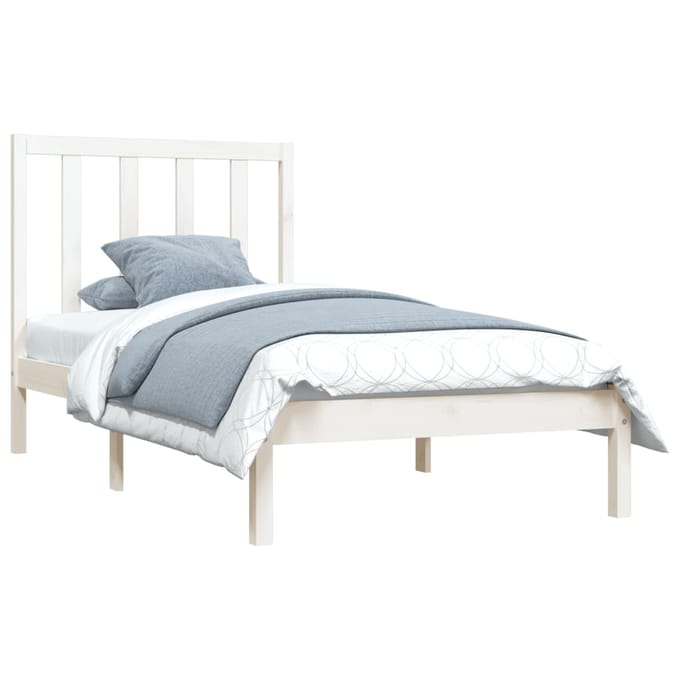 vidaXL - Bedframe - massief - grenenhout - wit - 75x190 - cm
