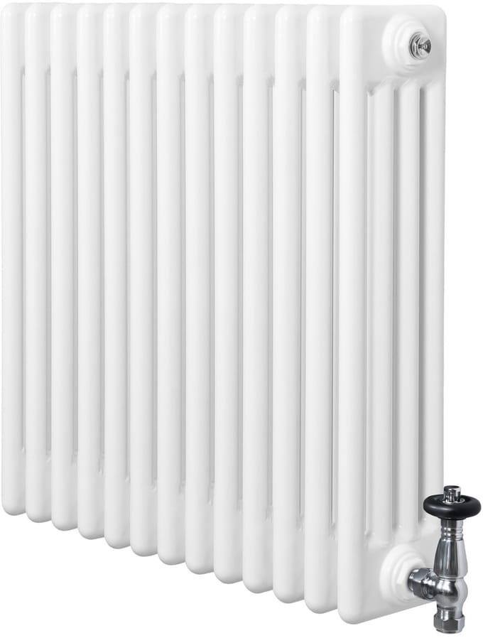 Traditionele 4-kolom radiator - wit - 600x605 mm - thermostaatkraan