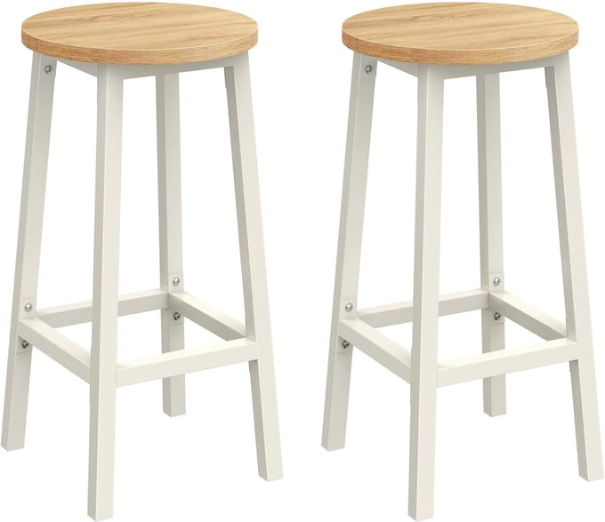 VASAGLE - Barkruk - Set van 2 - Metalen Frame - Met Voetsteun - Voor Keuken en Eetkamer