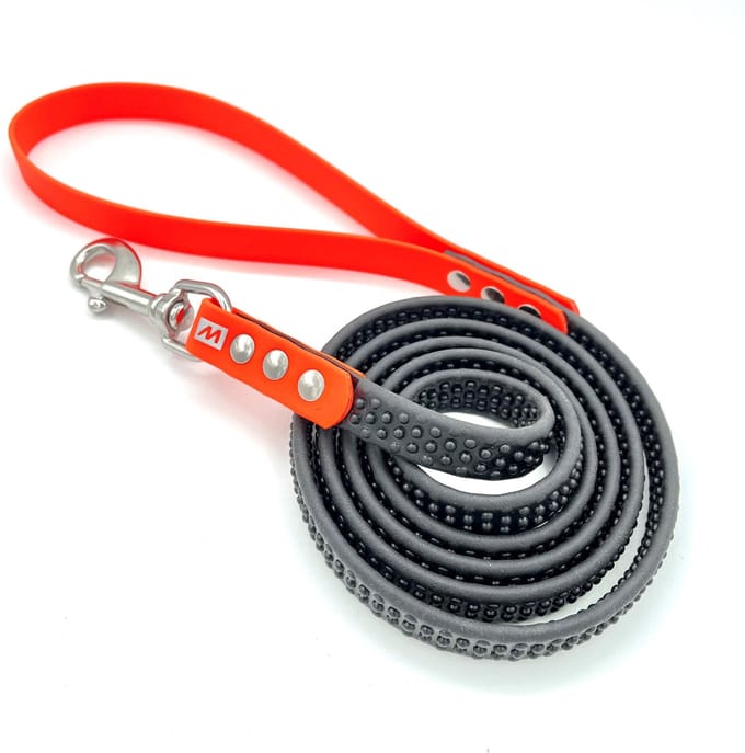 Miqdi hondenriem met noppen - BioThane ® - neon oranje - 2 meter - extra sterk - extra grip