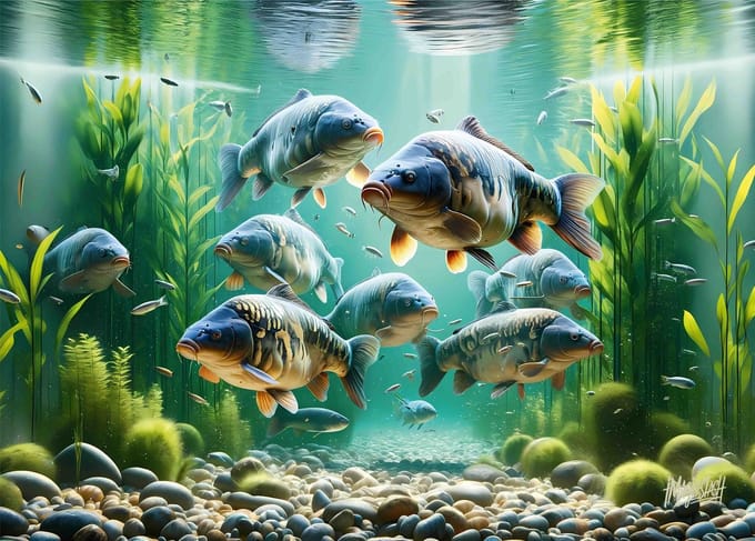 Visposter Imagine Slash Fish Art Carp School 70 x 50 cm Karper Poster Karperposter Vis Posters