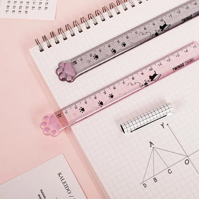 Règle à griffes de chat mignon, outils de dessin multifonctions, bricolage, règles pour étudiants, fournitures scolaires et de bureau à Double usage rose