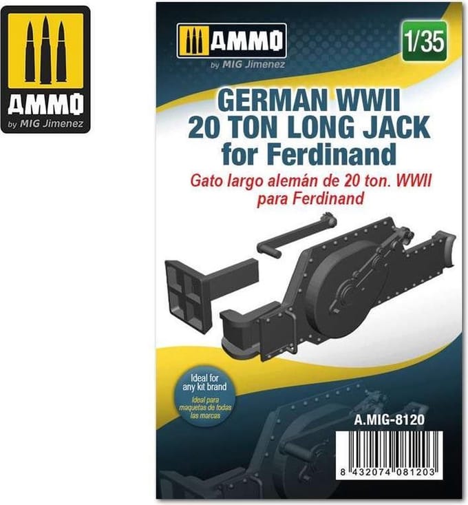 AMMO by Mig Jimenez Modelbouwpakket - AMMO MIG 8120 GERMAN WWII 20 TON LONG JACK for Ferdinand Resin onderdeel - 1:35 - Modelbouw