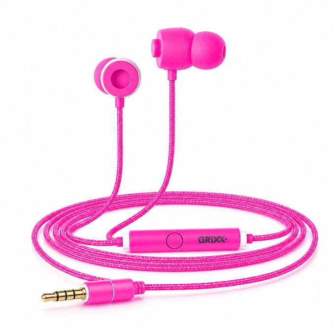 Grixx oordopjes met draad - 3.5mm jack - microfoon - handsfree Bellen - roze