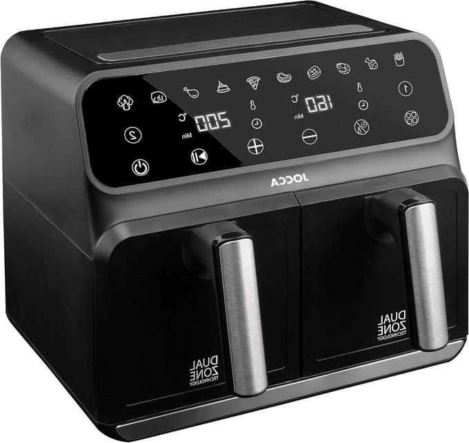 Heteluchtfriteuse Dubbel - Airfryer Dubbele Container - Gezond Koken - Onafhankelijke Containers - 8 Liter - Zwart