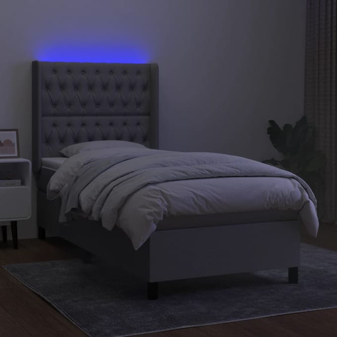 vidaXL - Boxspring - met - matras - en - LED - stof - lichtgrijs - 100x200 - cm