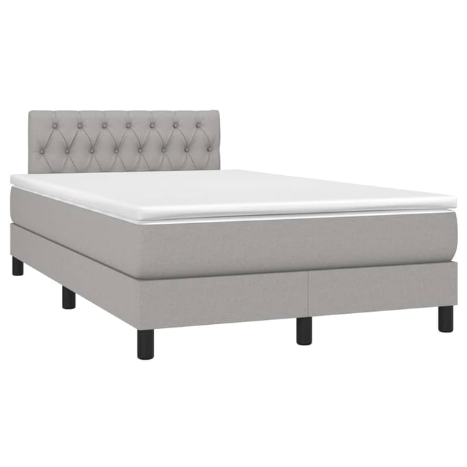 vidaXL - Boxspring - met - matras - en - LED - stof - lichtgrijs - 120x200 - cm