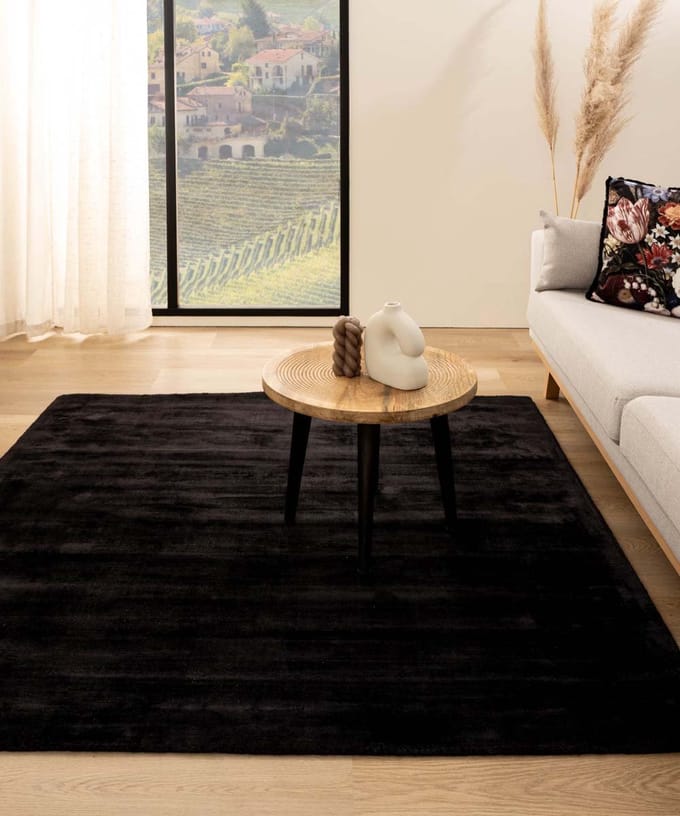 Viscose vloerkleed vierkant - Glamour zwart 100x100