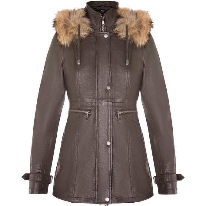 Dames warm leren parkajack met capuchon-Northwich
