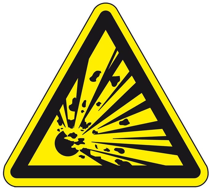 Waarschuwingssticker explosieve stoffen - ISO 7010 - W002 200 mm