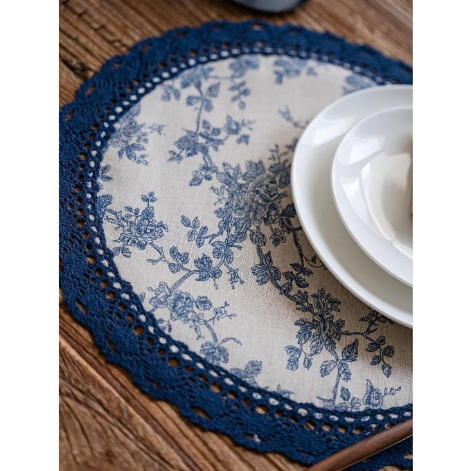 1 stuks placemat met bloemenpatroon 30cm round veelkleurig