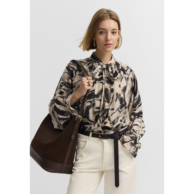 Bugatti Damen Blouse van viscose met grafische print en strik