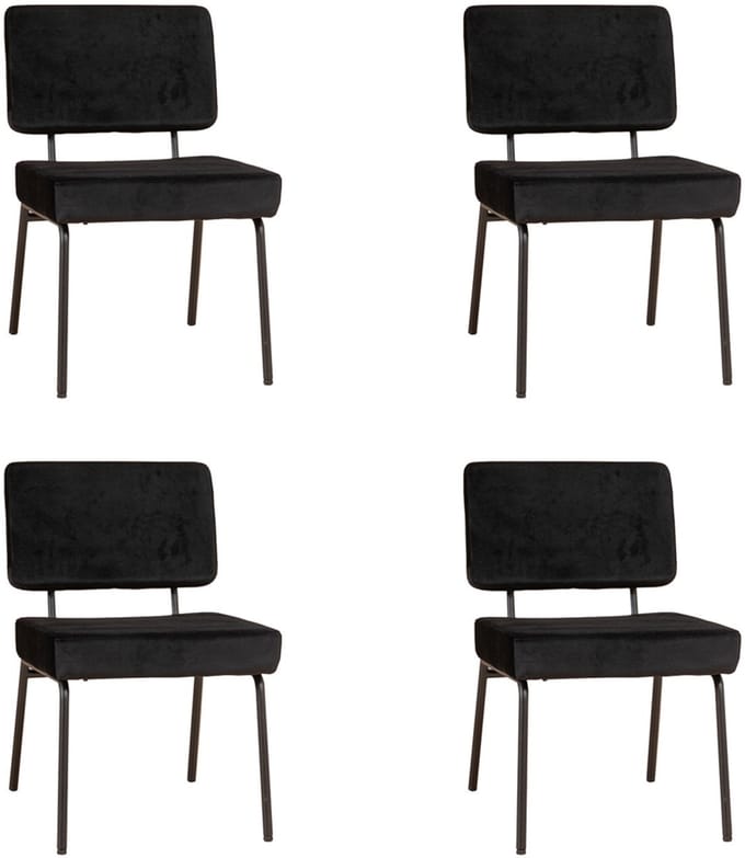 Bronx71® Velvet eetkamerstoel Espen zwart - Eetkamerstoelen set van 4 - stoel