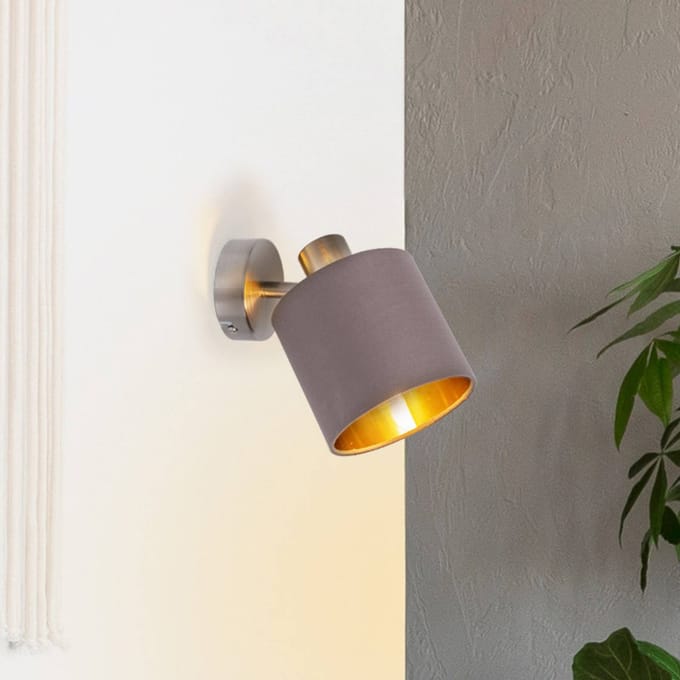 Plafondlamp Wandlamp "Maron" 17cm lengte 1 spots E14 Chroom Textiel Bruin