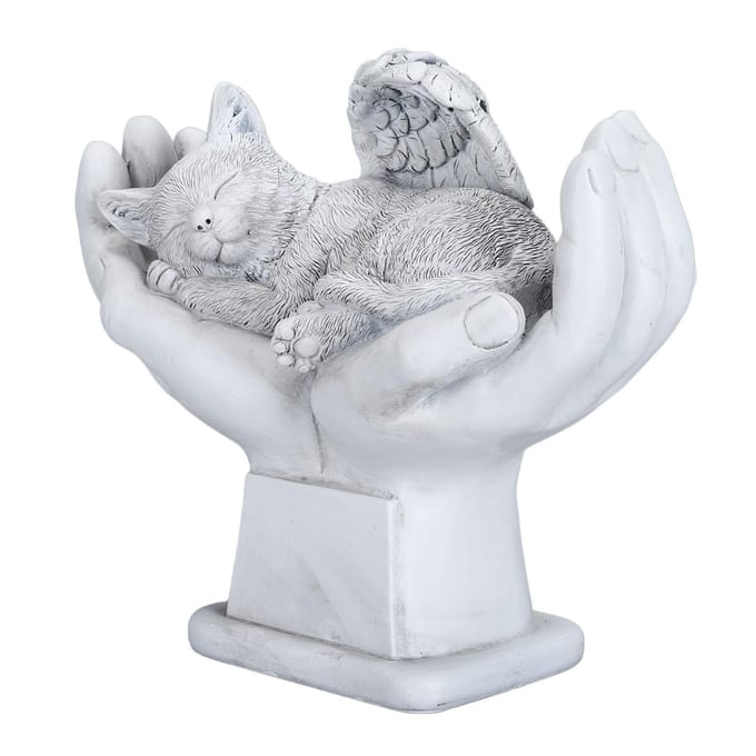Huisdier Gedenkbeeld Buitentuin Decor Ornament Engel met Gods Handen Grafsteen Kat gray