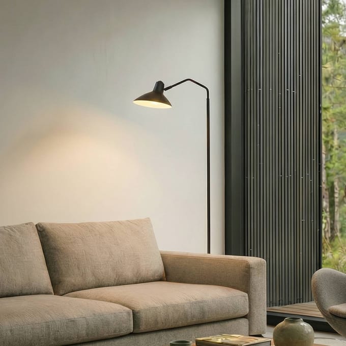 Lindby - vloerlamp - 1licht - Metaal, ijzer - H: 141 cm - E27 - zwart