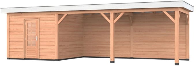 Douglas overkapping, 900 x 300, met schuur en achterwand, Westwood Holland Basic