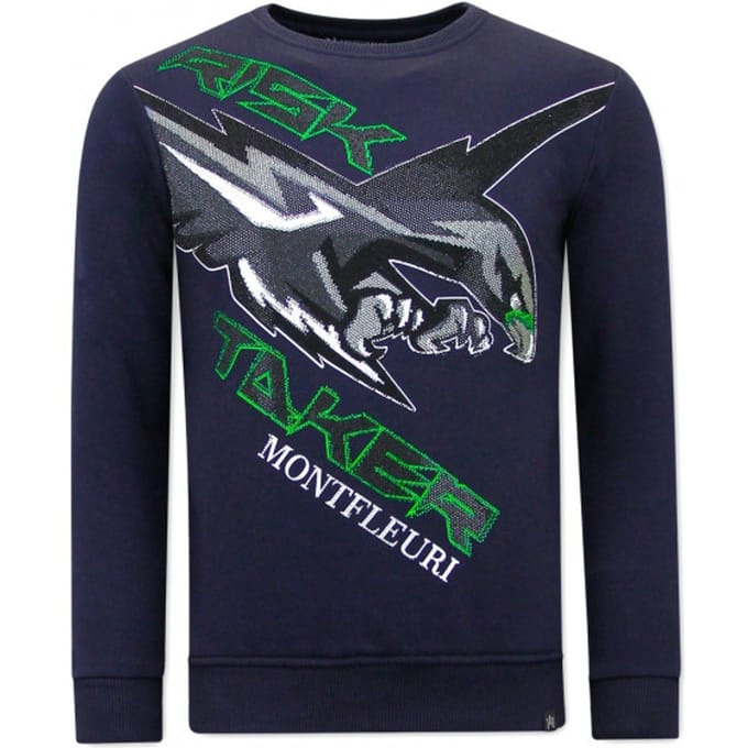 Heren Sweater met Print - Eagle Head - 3645 - Blauw