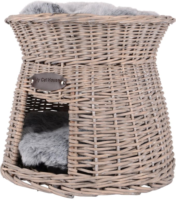 UNUS® Kattenmand kattentoren van rotan grijs met zacht kussen