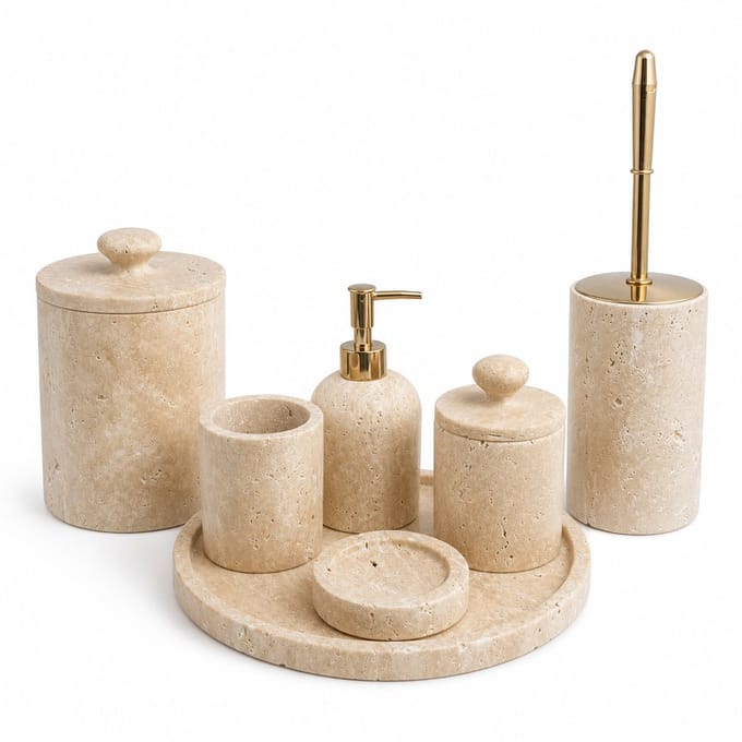 Marmoree - Travertin - 7 delig - Badkamerset - Beige - Chrome