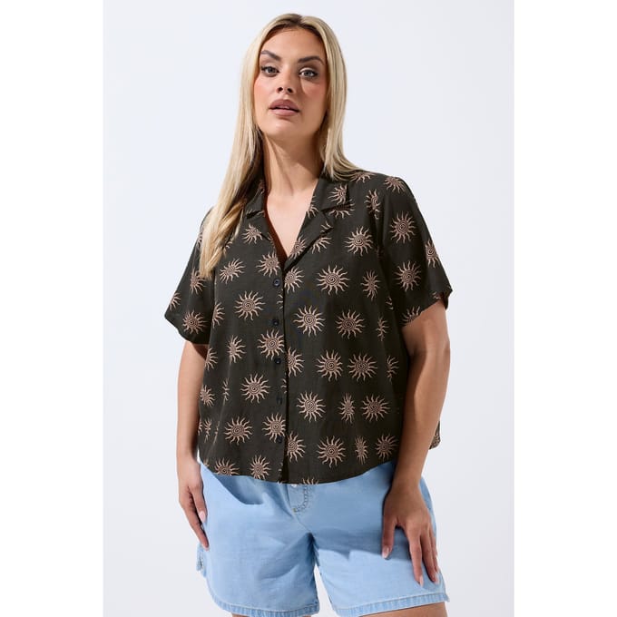 Limited Collection Yours Donkerbruin Boxy Overhemd Met Zonprintsize 48
