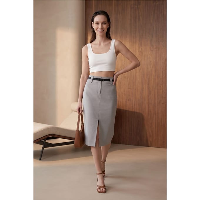 Hoge Taille Midi Pijpenrok met Split