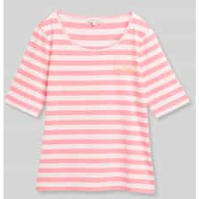 Tom Tailor - T-shirt met borduursel - Maat L - pink white stripe