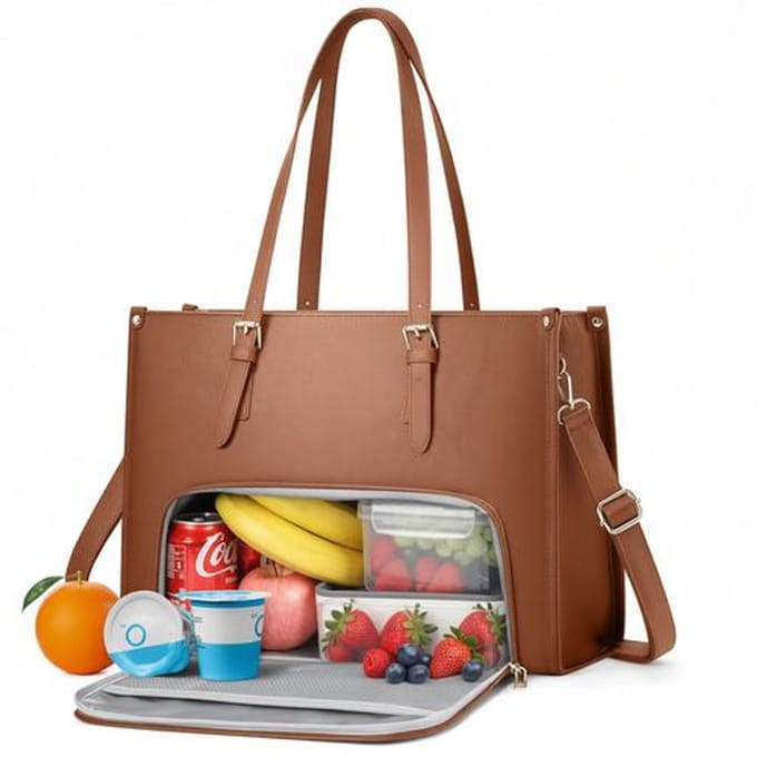 Laptoptas met geïsoleerd lunchcompartiment 15,6 inch PU-leer dames werktas bruin