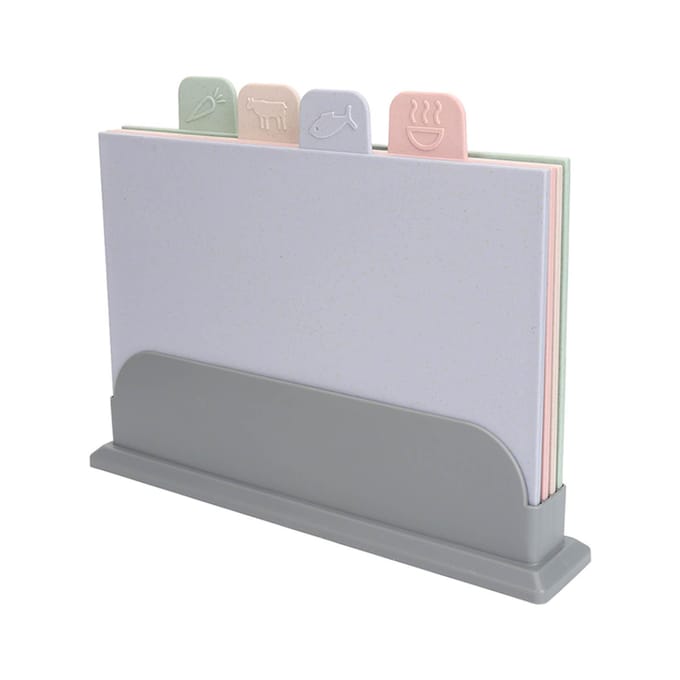 Ensemble de 4 planches à découper à code couleur avec support Utilisation double face Planche à découper en plastique classifiée beige