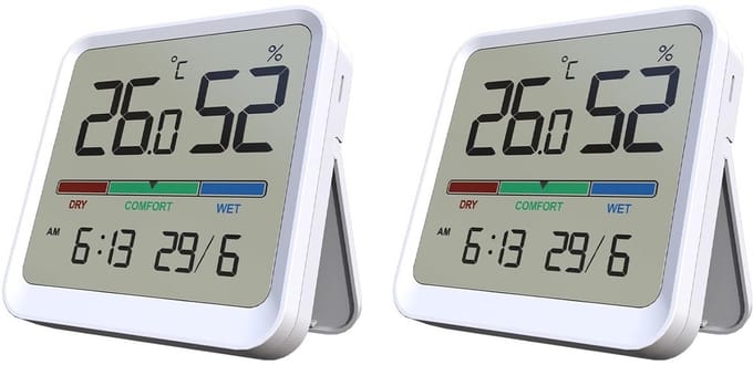 2-Pack Digitale Hygrometer Thermometer voor Binnen – Nauwkeurige Temperatuur en Vochtigheid Meter met Datumweergave