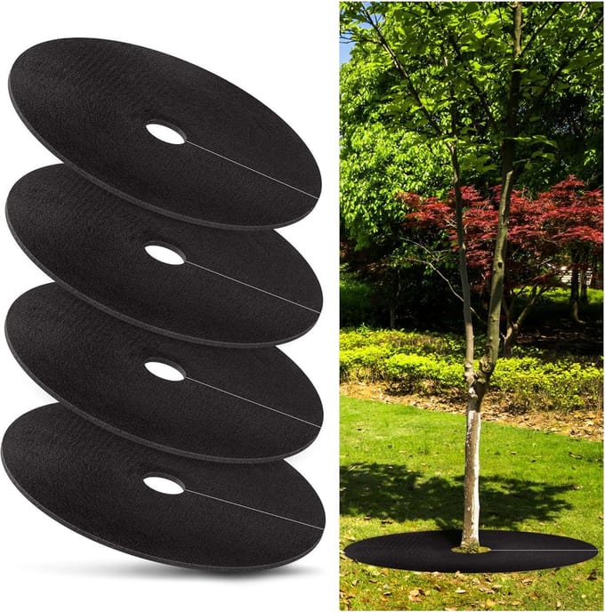 4-Pack 32.5in Boom Mulch Ring – Herbruikbare & Afbreekbare Onkruidwerende Mat – Voor Landschap & Wortelbescherming